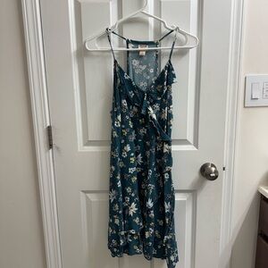 Mossimo Floral Teal Dress with Spaghetti Straps - Size L